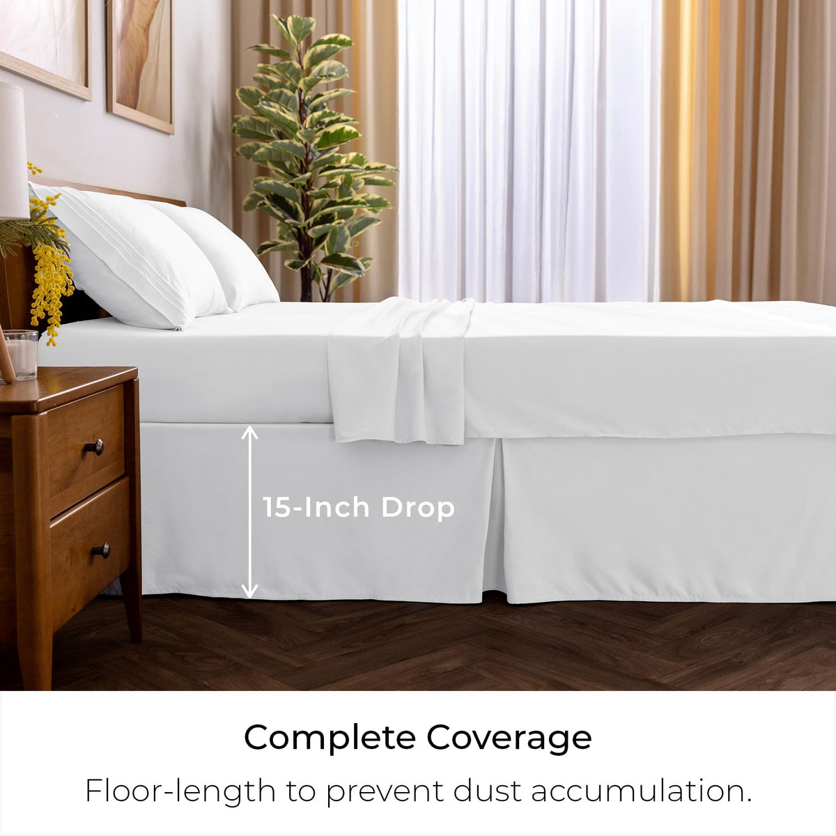 Mellanni bed skirt hides box spring and legs for a tidy, streamlined bed.