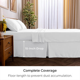 Mellanni bed skirt hides box spring and legs for a tidy, streamlined bed.