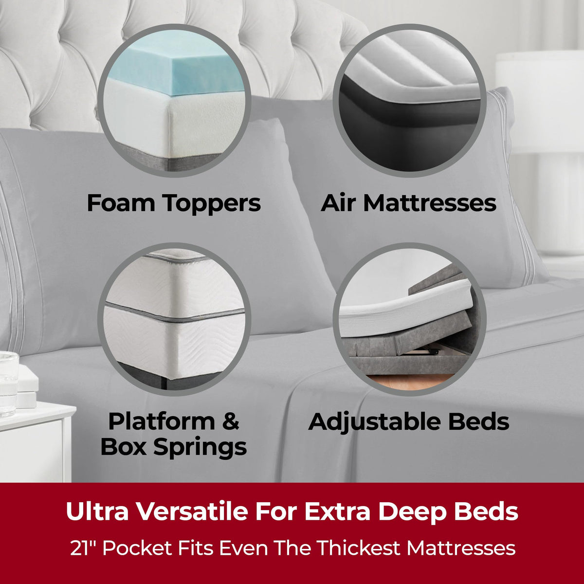 Mellanni extra deep king four-piece set displayed for complete bedding solution.
