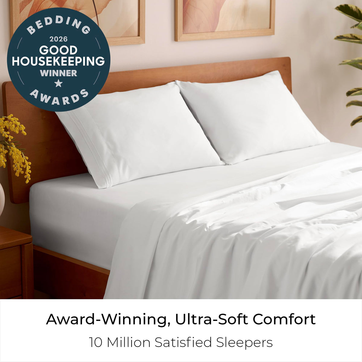 Mellanni Full Sheets Set on a white bed illustrating cooling, breathable comfort.