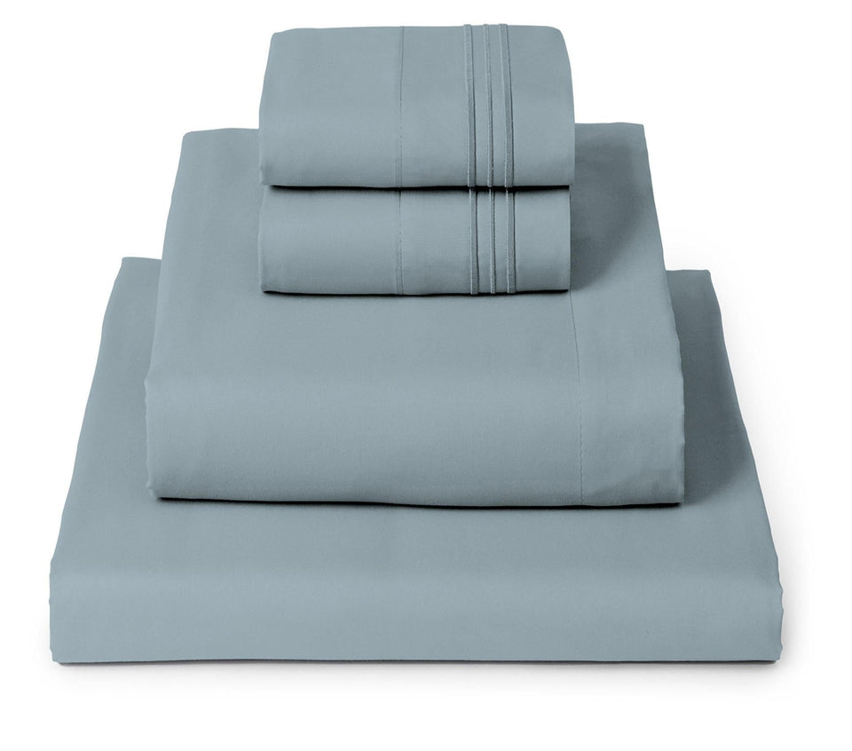 Mellanni Iconic Collection queen sheets in spa blue – close-up of ultra-soft microfiber texture.