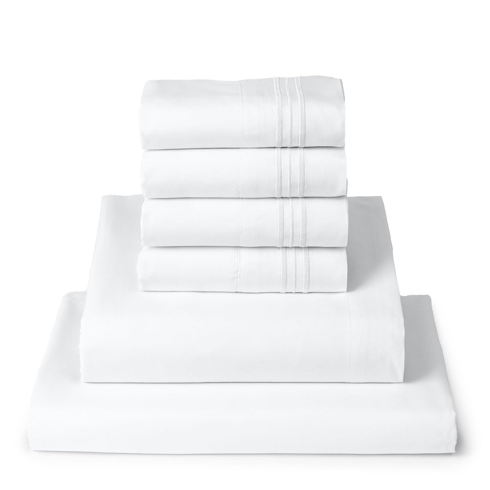 Mellanni queen fitted sheet with a 16-inch pocket for a secure fit and easy care.