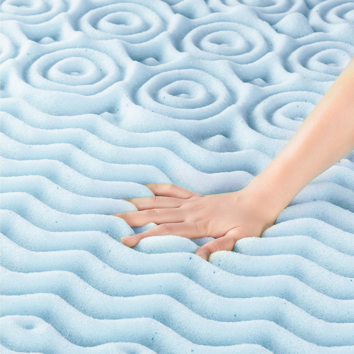 Mellow memory foam topper showing breathable foam layer for refreshed mornings.