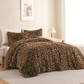 Melo10PM cheetah-print fluffy faux fur pillow sham pair boosts boho glam appeal.