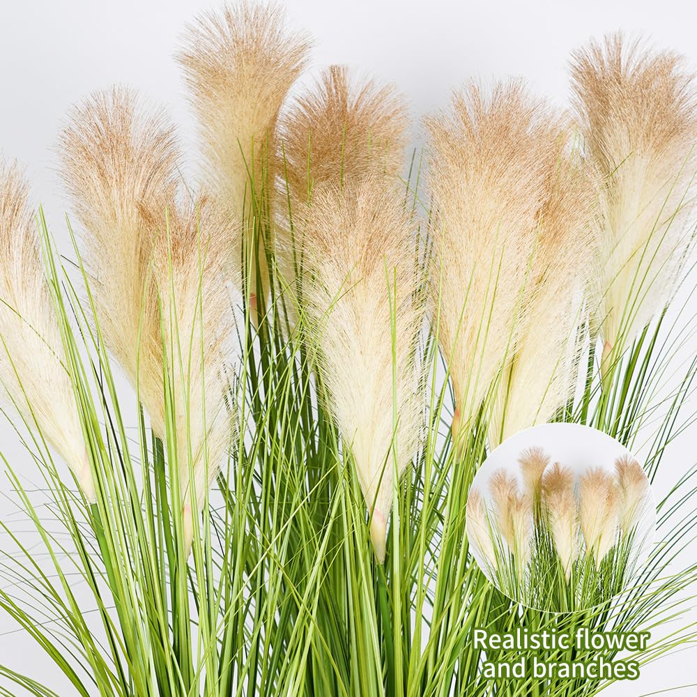 Melorca&Guilla tall fake grass in a large ceramic vase, dramatic home decor centerpiece.