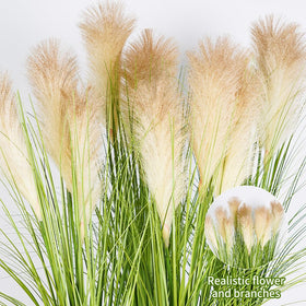 Melorca&Guilla tall fake grass in a large ceramic vase, dramatic home decor centerpiece.