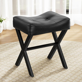 Memobarco 18-Inch vanity stool seat shown in black leather for comfortable makeup routines.