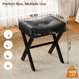 Memobarco leather vanity stool close-up highlights premium 3mm upholstery and smooth cushioning.