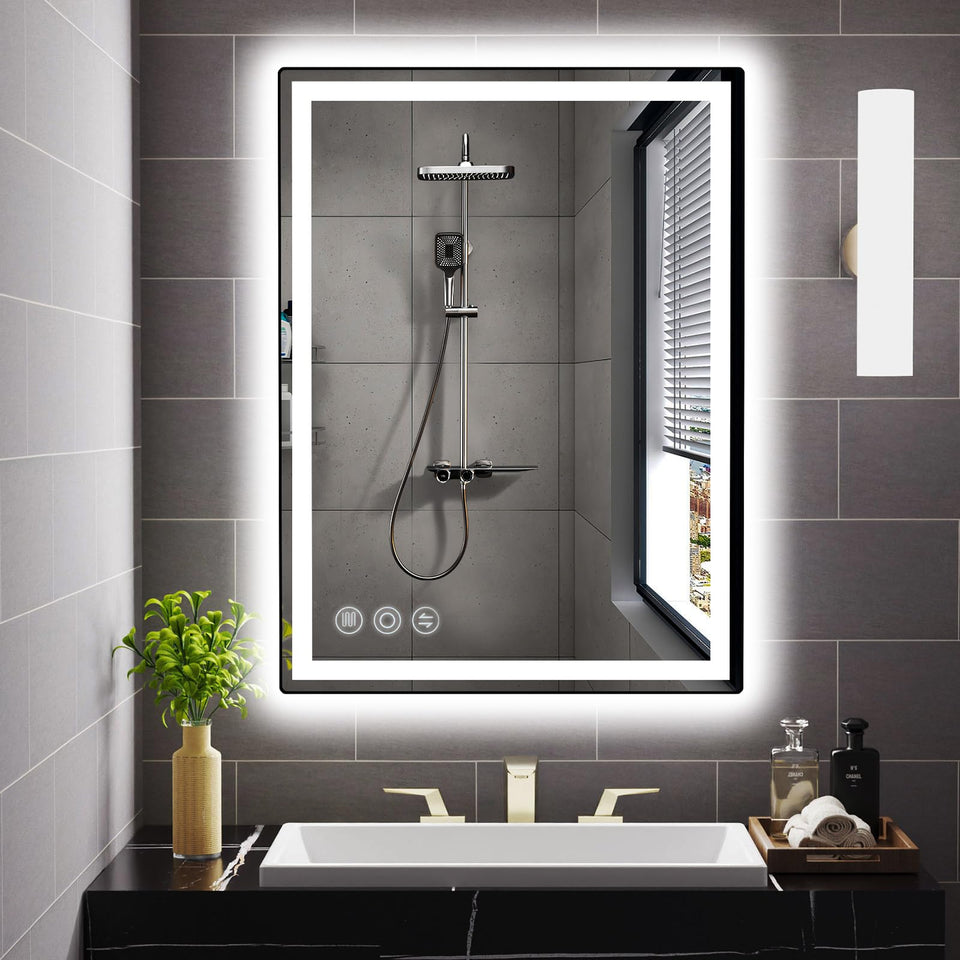 Memobarco LED bathroom mirror 24x32 front view with bright, even lighting for grooming.
