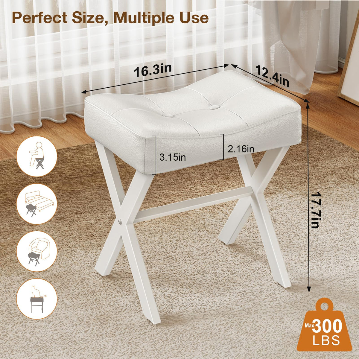 Memobarco saddle-seat foam cushion provides ergonomic comfort for makeup sessions.