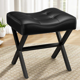 Memobarco vanity stool front view with sleek leather and sturdy silhouette.