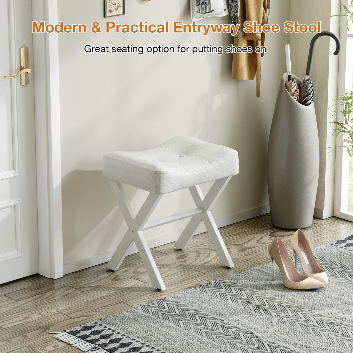 Memobarco white vanity stool ideal for bathrooms and bedrooms.