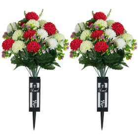 Memobloom artificial cemetery flowers close-up highlighting 18 heads and vivid colors for lasting remembrance.