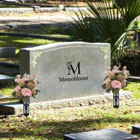 Memobloom cemetery vase design with drainage holes, durable for all weather.