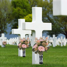 Memobloom cross and poppy motifs add memorial detail.