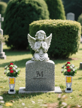 Memobloom grave vase features an angel sculpture for a comforting tribute