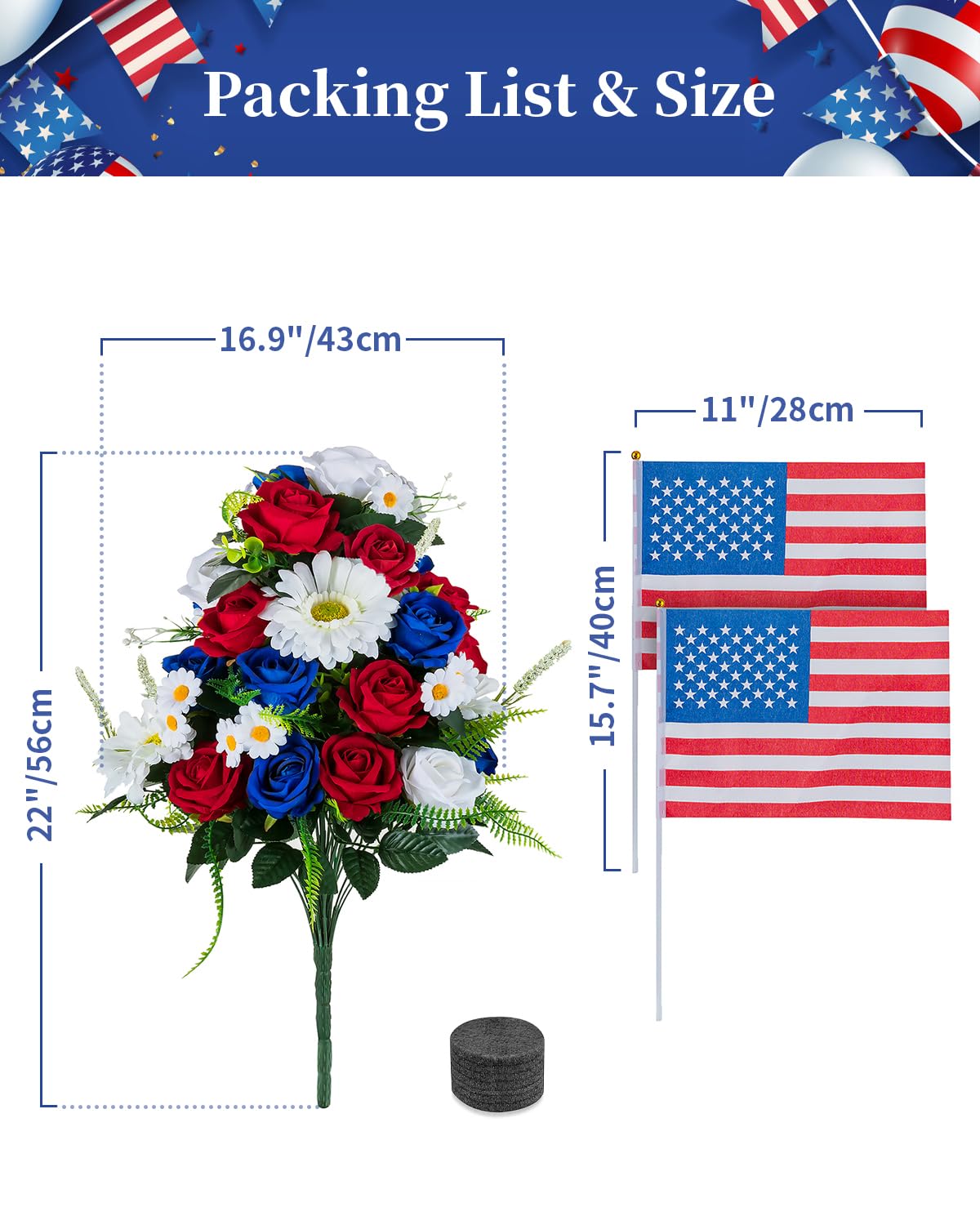 Large 22-inch by 16.9-inch Memobloom bouquet fits cemetery vases beautifully.