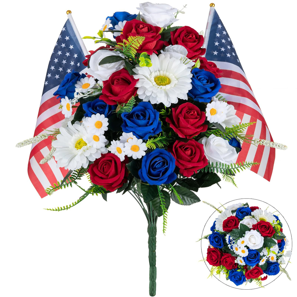 Memobloom memorial day flowers with 36 velvet red roses for dignified cemetery display.