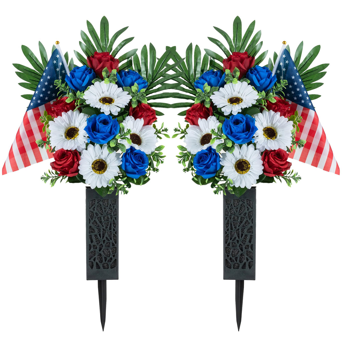 Memobloom Memorial Day flowers for grave with patriotic arrangement and easy setup.