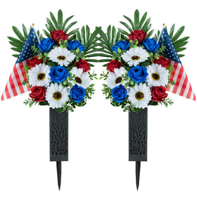Memobloom Memorial Day flowers for grave with patriotic arrangement and easy setup.