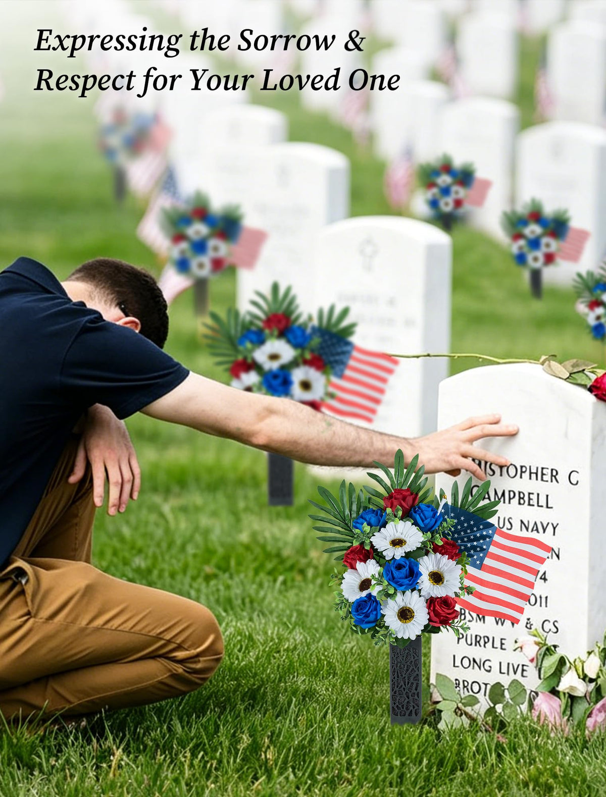 Memobloom outdoor patriotic grave decor ideal for Memorial Day and Independence Day.
