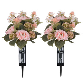 Memobloom pink peony grave bouquet for cemetery display, lifelike and long-lasting.