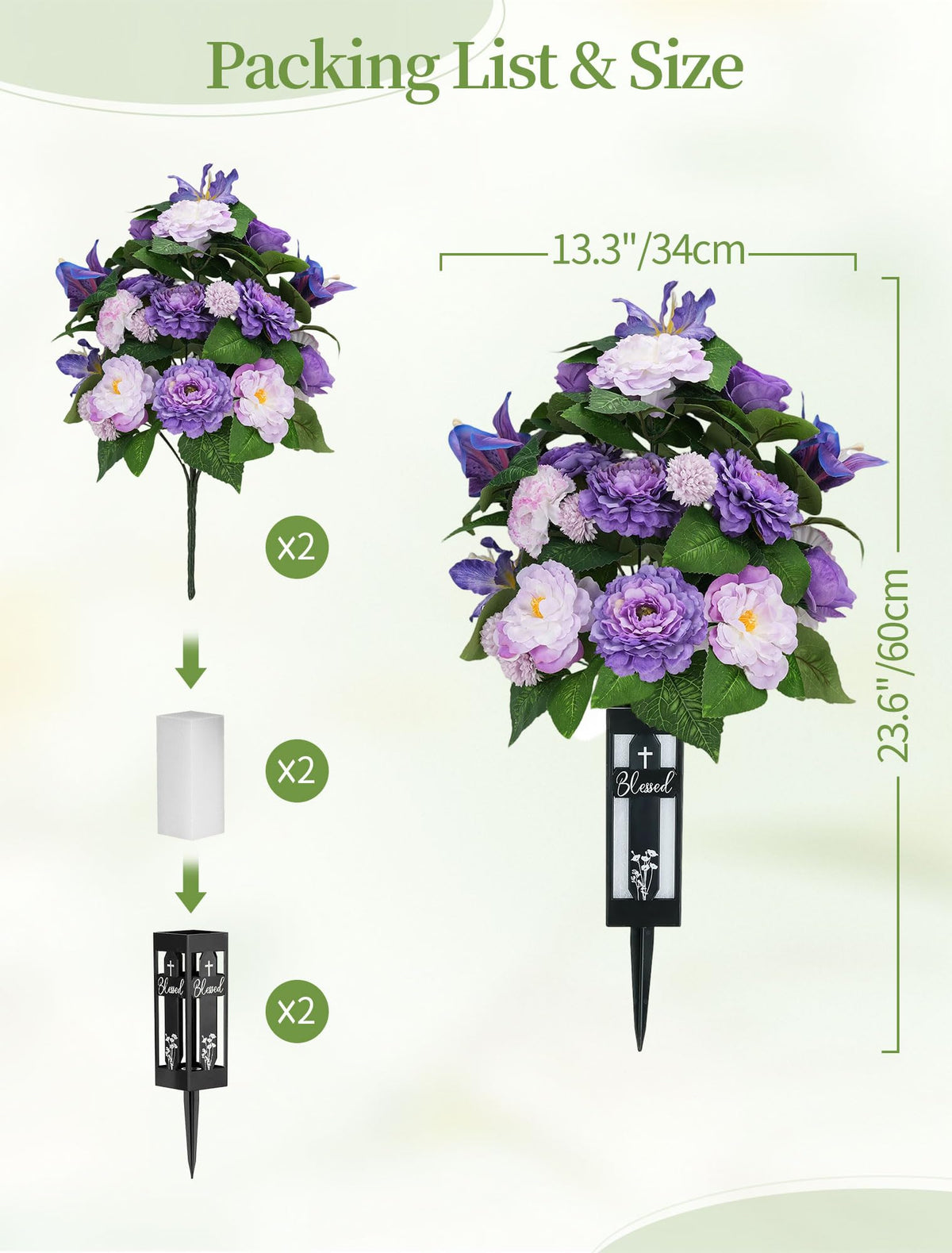 Memobloom silk grave flowers foam-base provides stable support