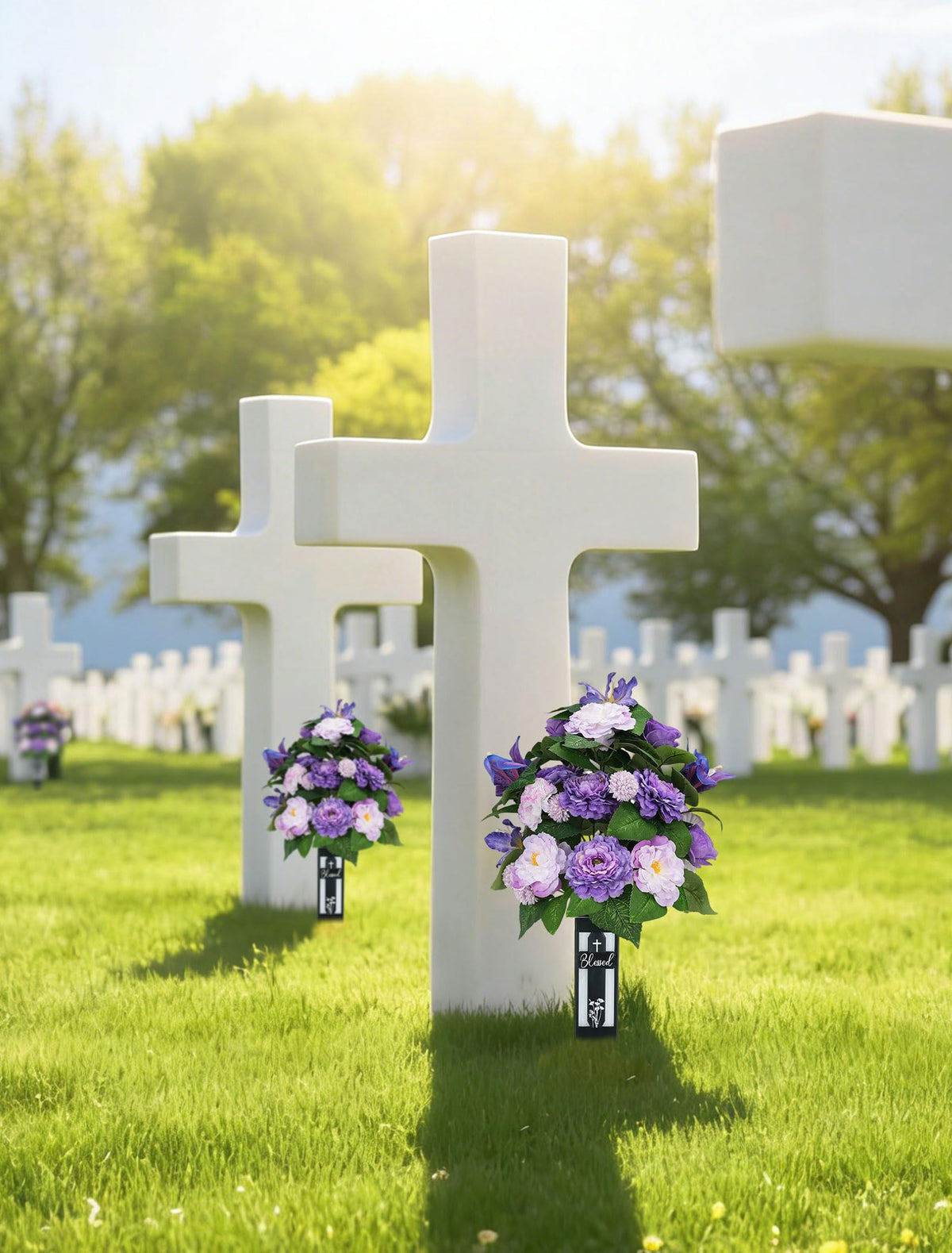 Memobloom grave flowers stake installation for secure gravesite placement