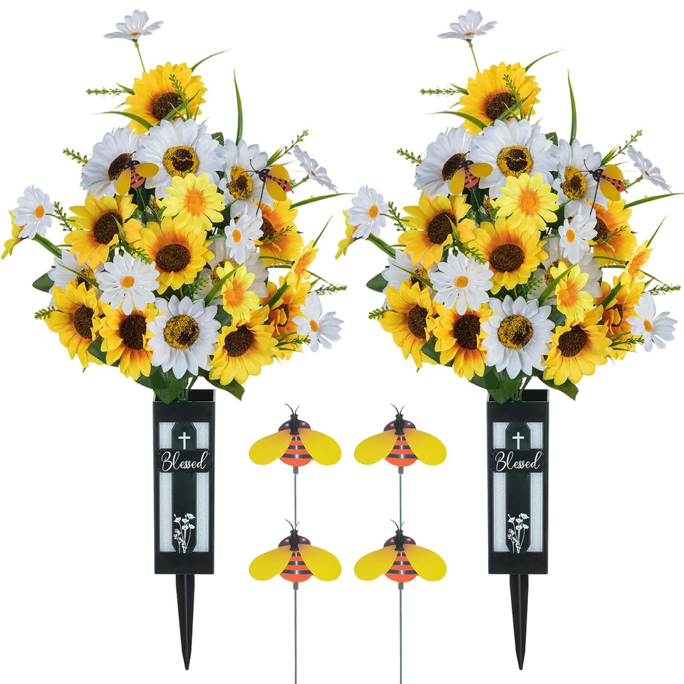Memobloom sunflower graveside bouquet with lifelike blooms for a lasting tribute