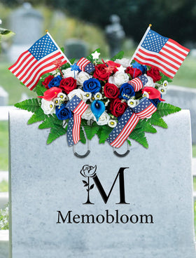 Memobloom two included American flags accompany the grave saddle.