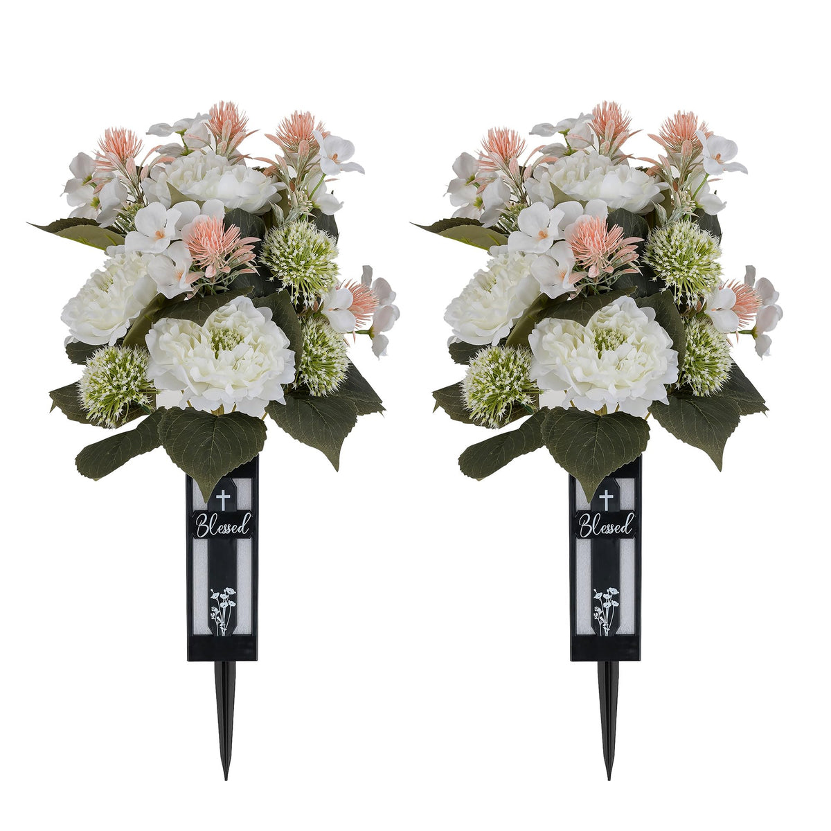 Memobloom white artificial cemetery bouquet for long-lasting graveside beauty.