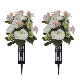 Memobloom white artificial cemetery bouquet for long-lasting graveside beauty.
