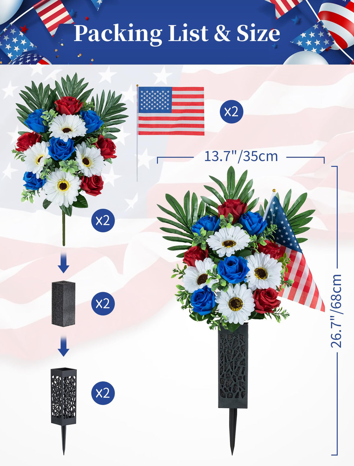 Memobloom white gerbera daisies and palms create balanced contrast in outdoor display.