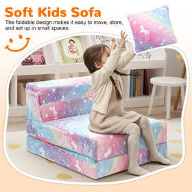 MeMoreCool Glow Rainbow Unicorn foldable mattress becomes a cozy floor lounger.