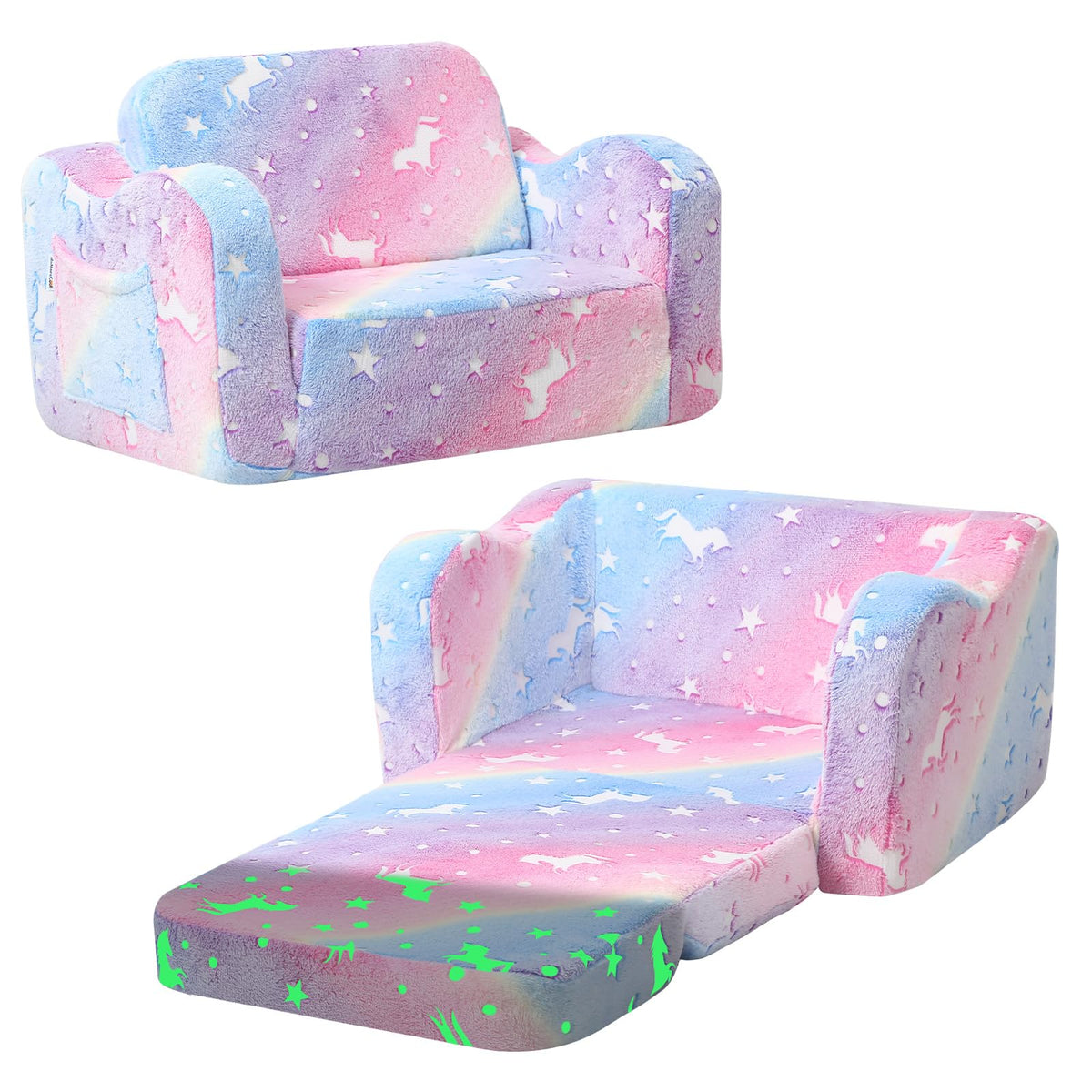 MeMoreCool Glowing Rainbow Unicorn Kids Chair glows softly for cozy playtime
