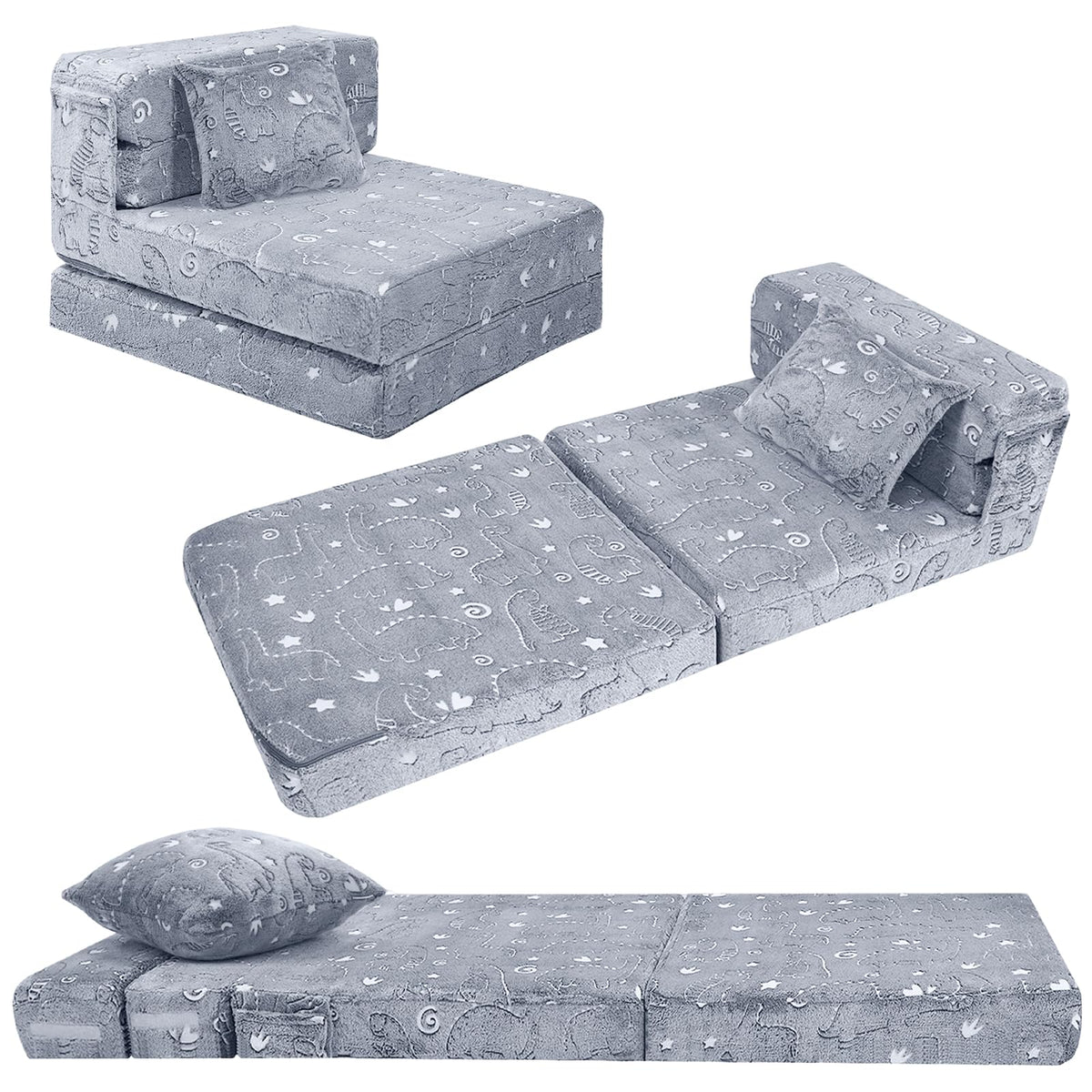 MeMoreCool Kids Floor Mattress glow dinosaur in the dark enhances bedtime ambience.