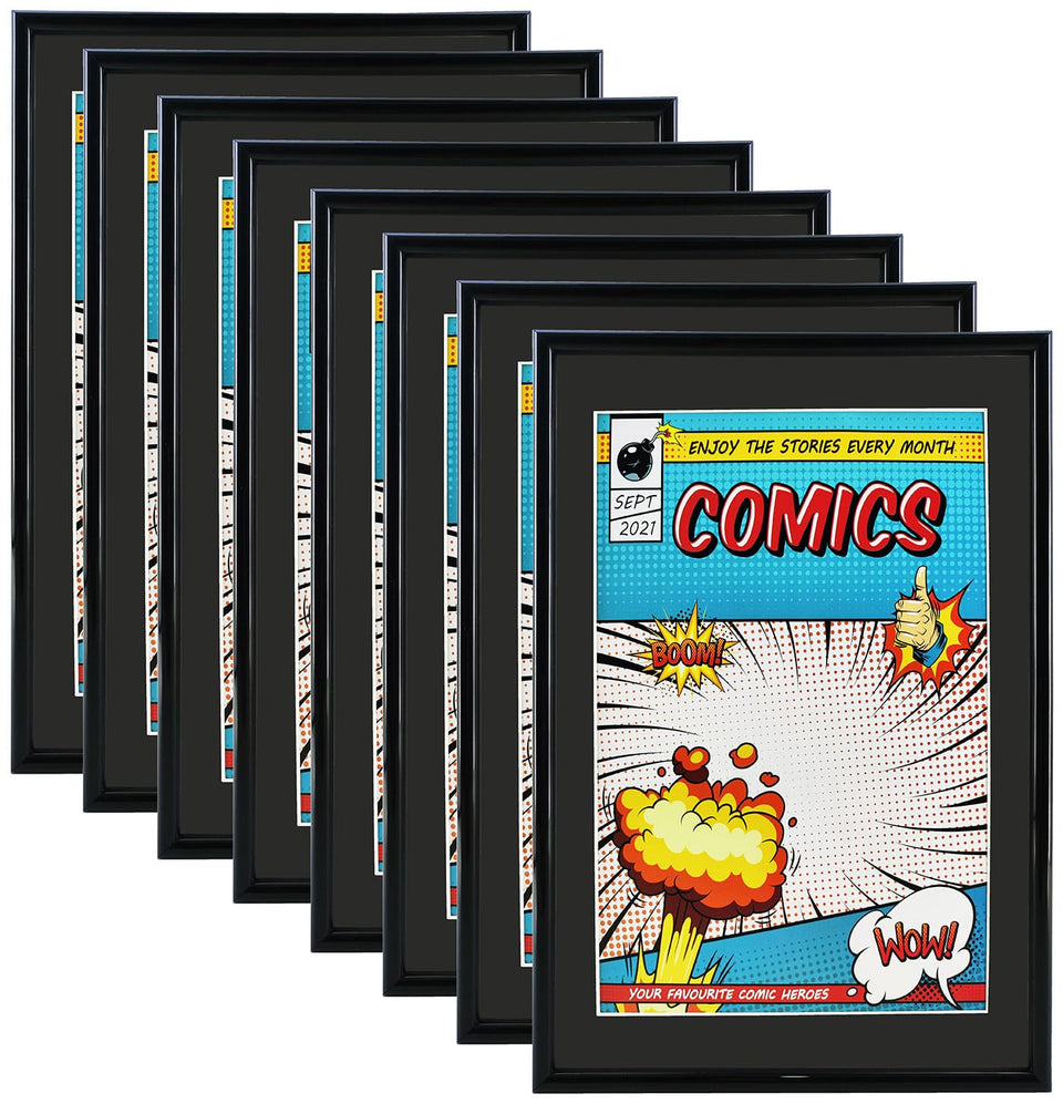 Memory Keeper comic frame 8-pack front view with black mat for stylish wall display.