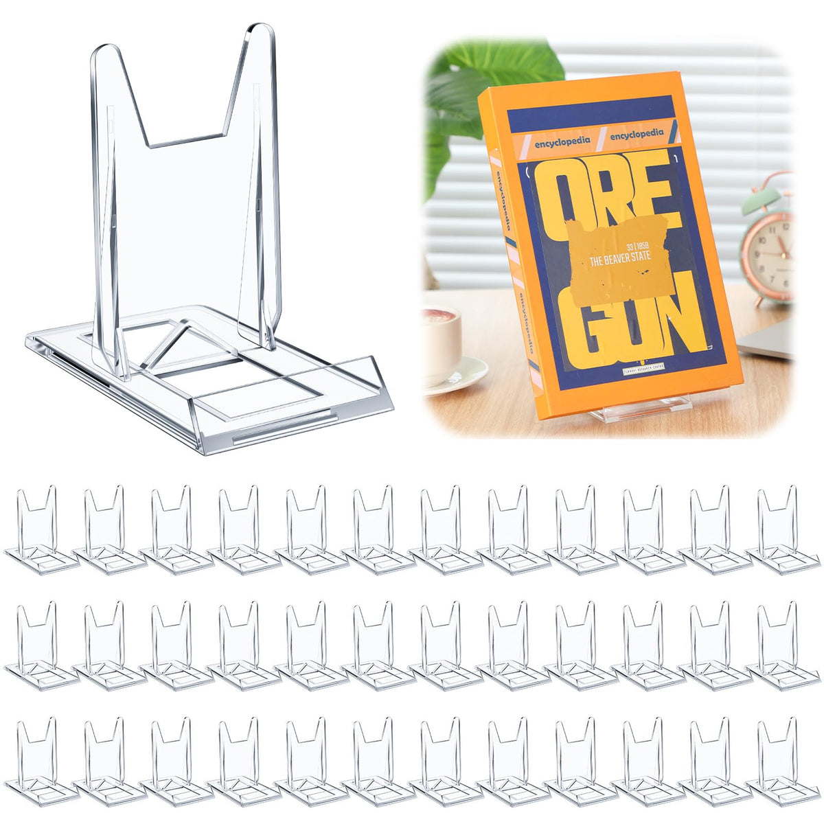 Memorywuu clear book stand with base and rear support for stable display