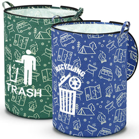 Memorywuu collapsible trash can blue-green folded for compact storage during trips.