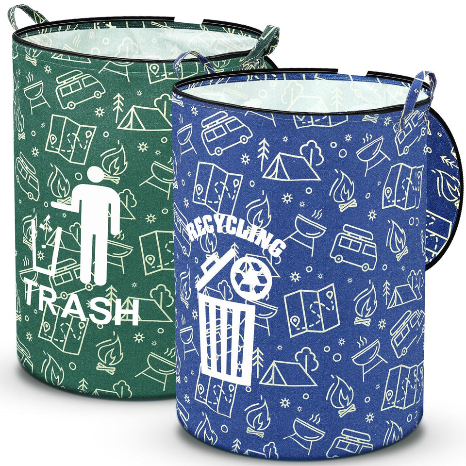 Memorywuu collapsible trash can blue-green folded for compact storage during trips.