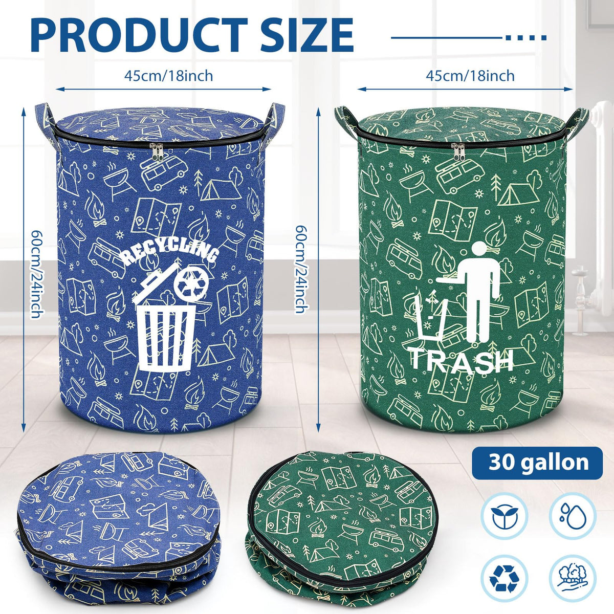 Memorywuu collapsible trash can blue-green standing open for easy waste disposal.