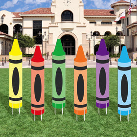 Memorywuu crayon yard sign six-pack for back-to-school celebrations.