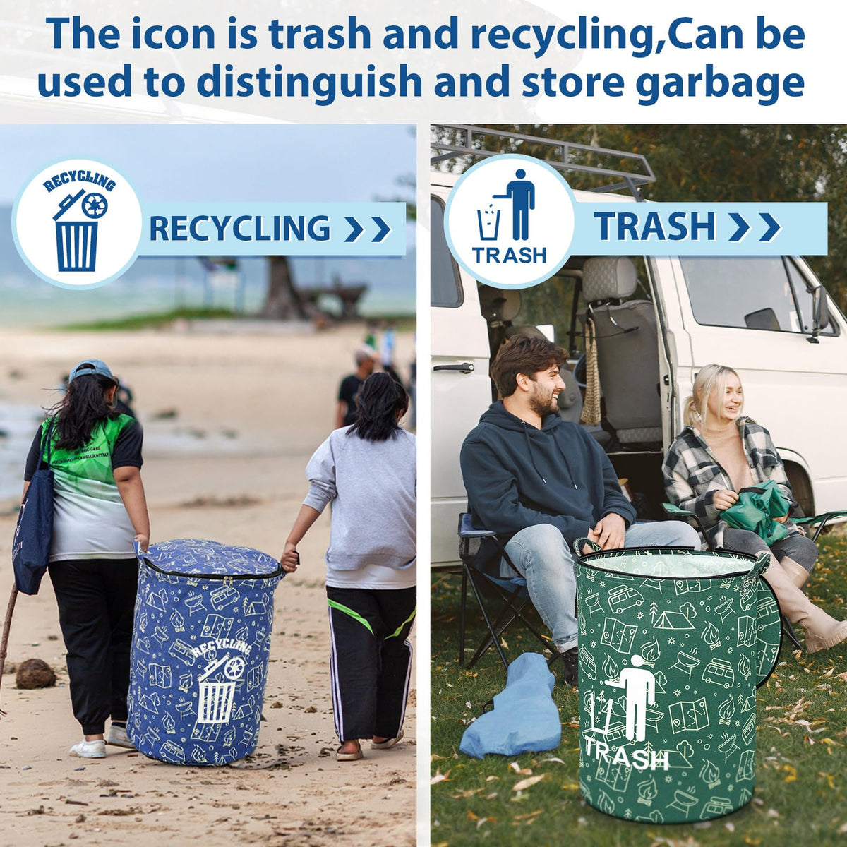 Memorywuu camping trash bin in blue-green suited for outdoor use.