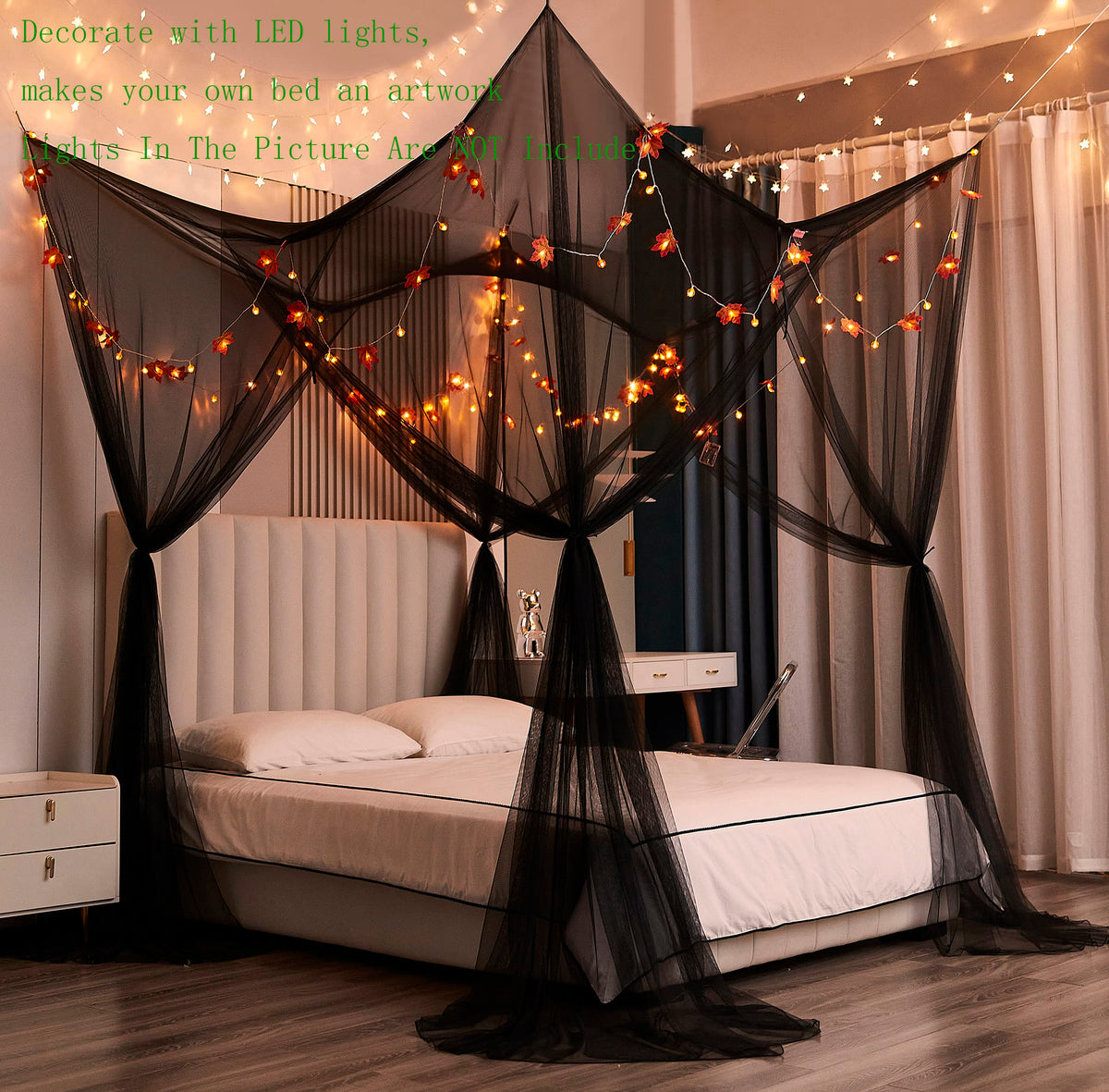 Mengersi outdoor patio mosquito net protecting guests on a warm evening.