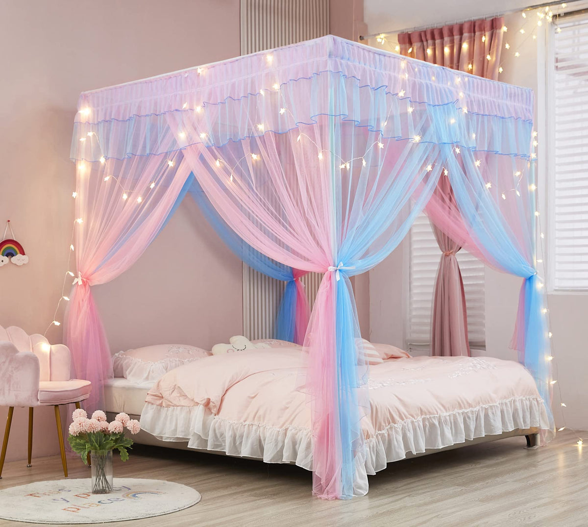 Mengersi rainbow canopy colors brighten a girls' room