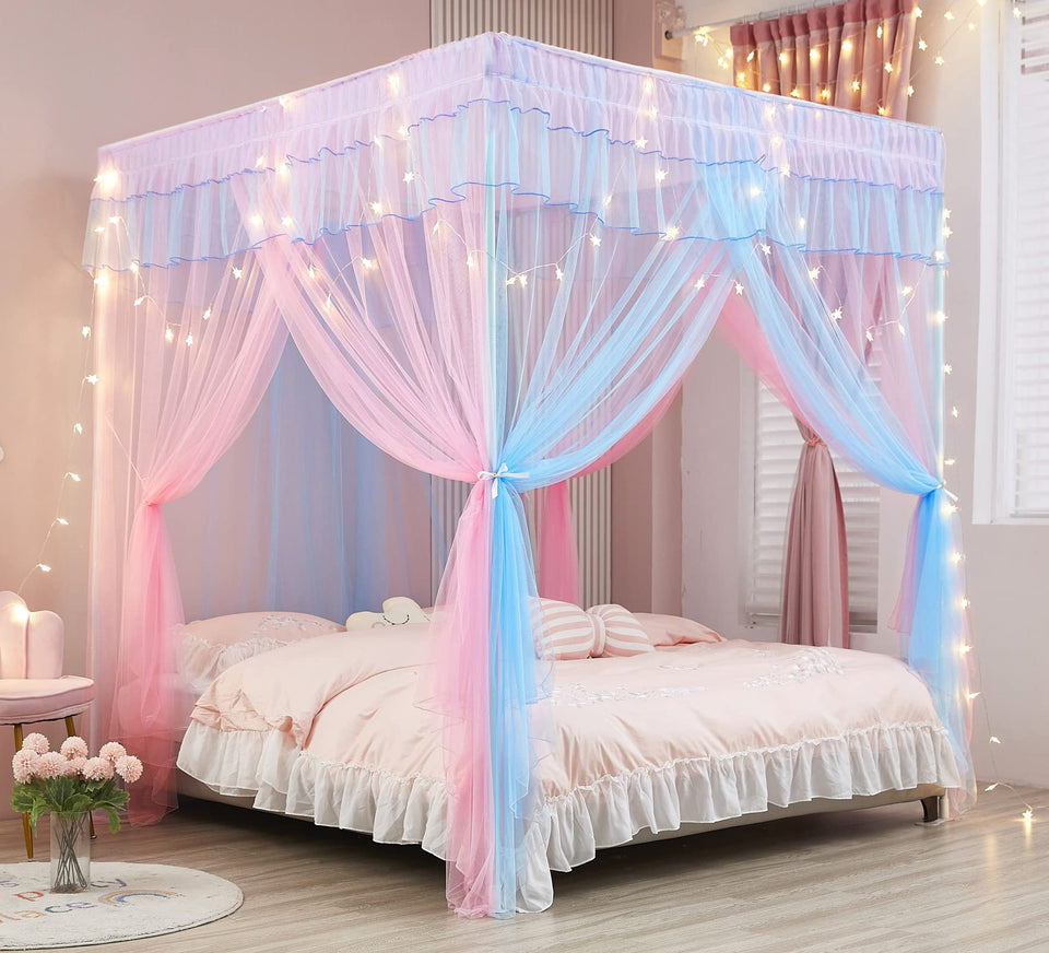 Mengersi rainbow canopy with lights creates dreamy bedtime ambiance