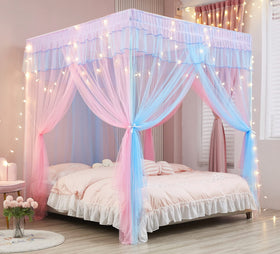 Mengersi rainbow canopy with lights creates dreamy bedtime ambiance