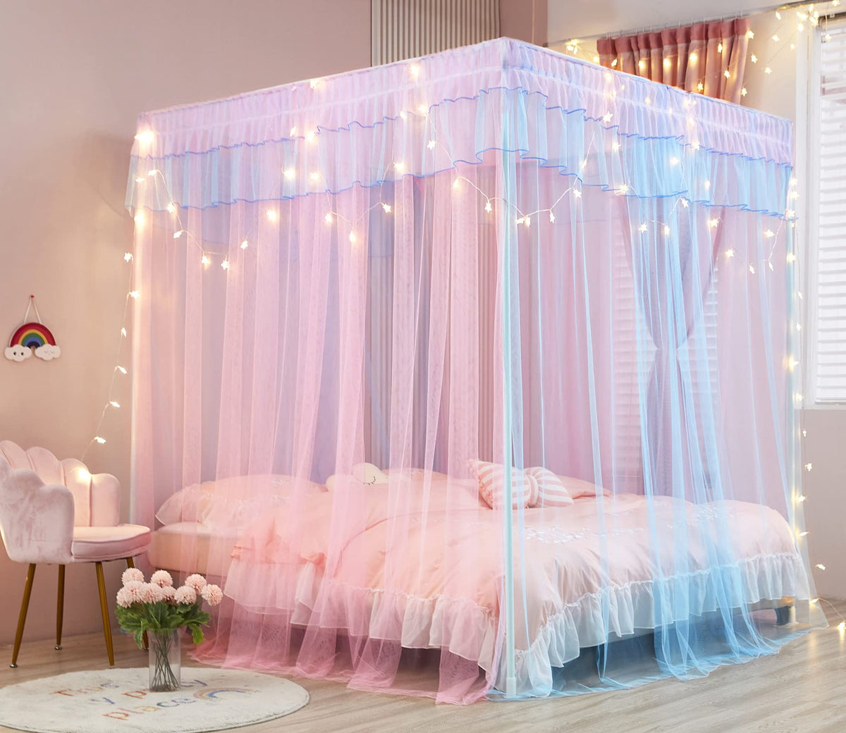 Mengersi princess bed canopy drape frames a cozy sleep space