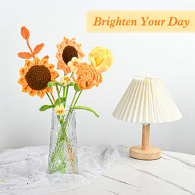 MengxFly crochet sunflower bouquet wrapped in a premium gift box for gifting.