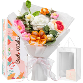 MengxFly crochet white rose bouquet offers timeless elegance for weddings.